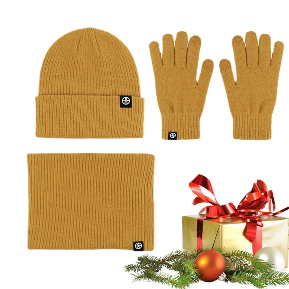 Winter Hat Scarf Glove Set Knit Fleece Neck Warmer Mittens For Women Men Hat Gloves Scarf Set