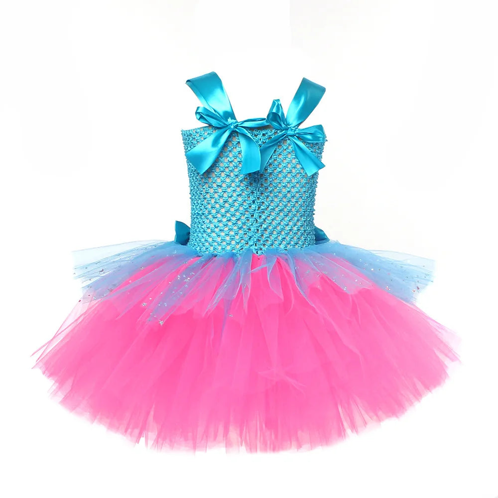 Trolls Tutu  Dresses Girls Princess Poppy Birthday Costumes Kids Magic Elves Halloween Dress Girl Fairy Flower Outfits Cosplay