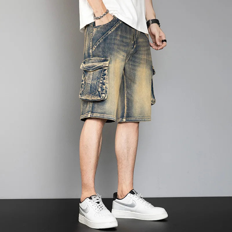 Classic Version Retro Pocket Jeans Shorts Men Casual Loose Baggy Cargo Shorts Streetwear Plus Size Harem Clothing