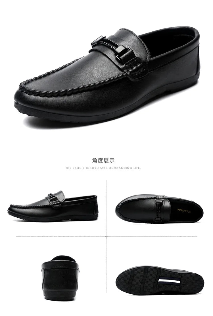 Mens Genuine Leather Loafers Luxury Formal Wedding Dress Shoes Soft Comfortable Waterproof Driving Shoes Slip on Flats Moccasin