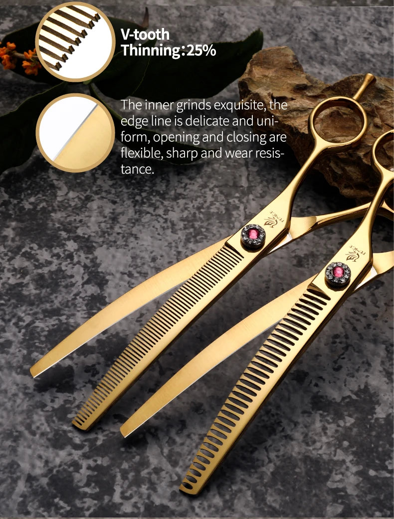 Fenice High-grade 6.5/7.25 inch Straight/Curved JP440C Thinning Rate 25%-70% Shears Chunker Scissors Pets Dog Grooming Scissors