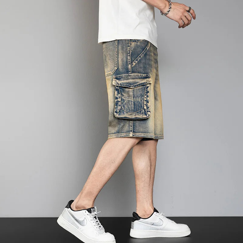 Classic Version Retro Pocket Jeans Shorts Men Casual Loose Baggy Cargo Shorts Streetwear Plus Size Harem Clothing