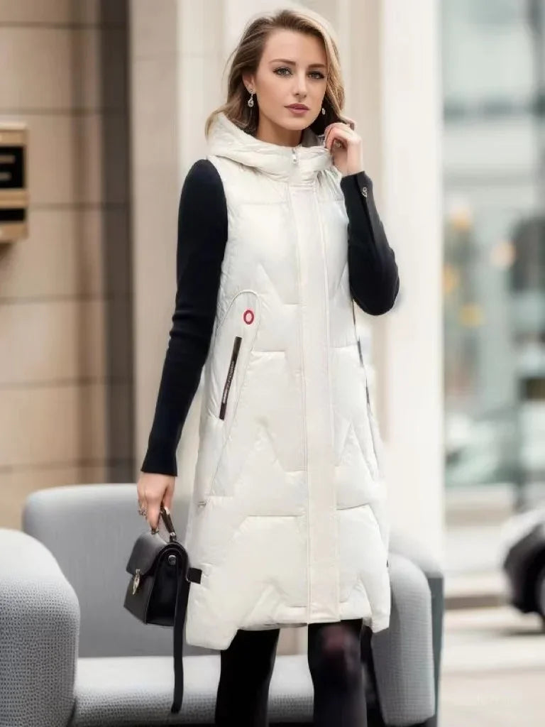 2024 Oversized Cotton Vests Sleeveless Coat Women Autumn Winter Hooded Waistcoat Puffer Parkas Long Warm Down Cotton Outwear