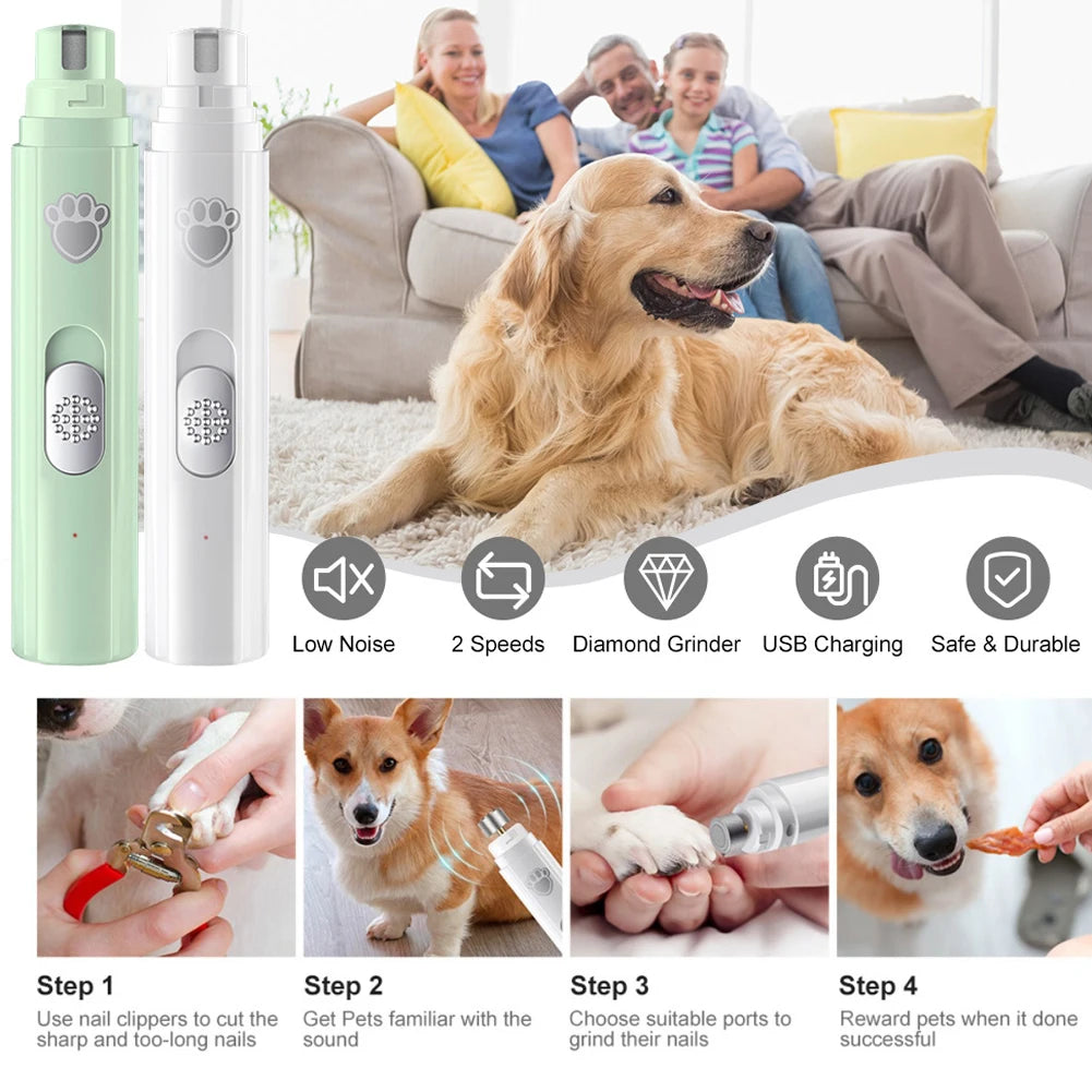 Electric Dog Nail Grinder with Polisher Wheel LED Light Pet Nail Clipper 500 MAh 2-Speed Pet Nail Trimmers for Pet Paws Grooming