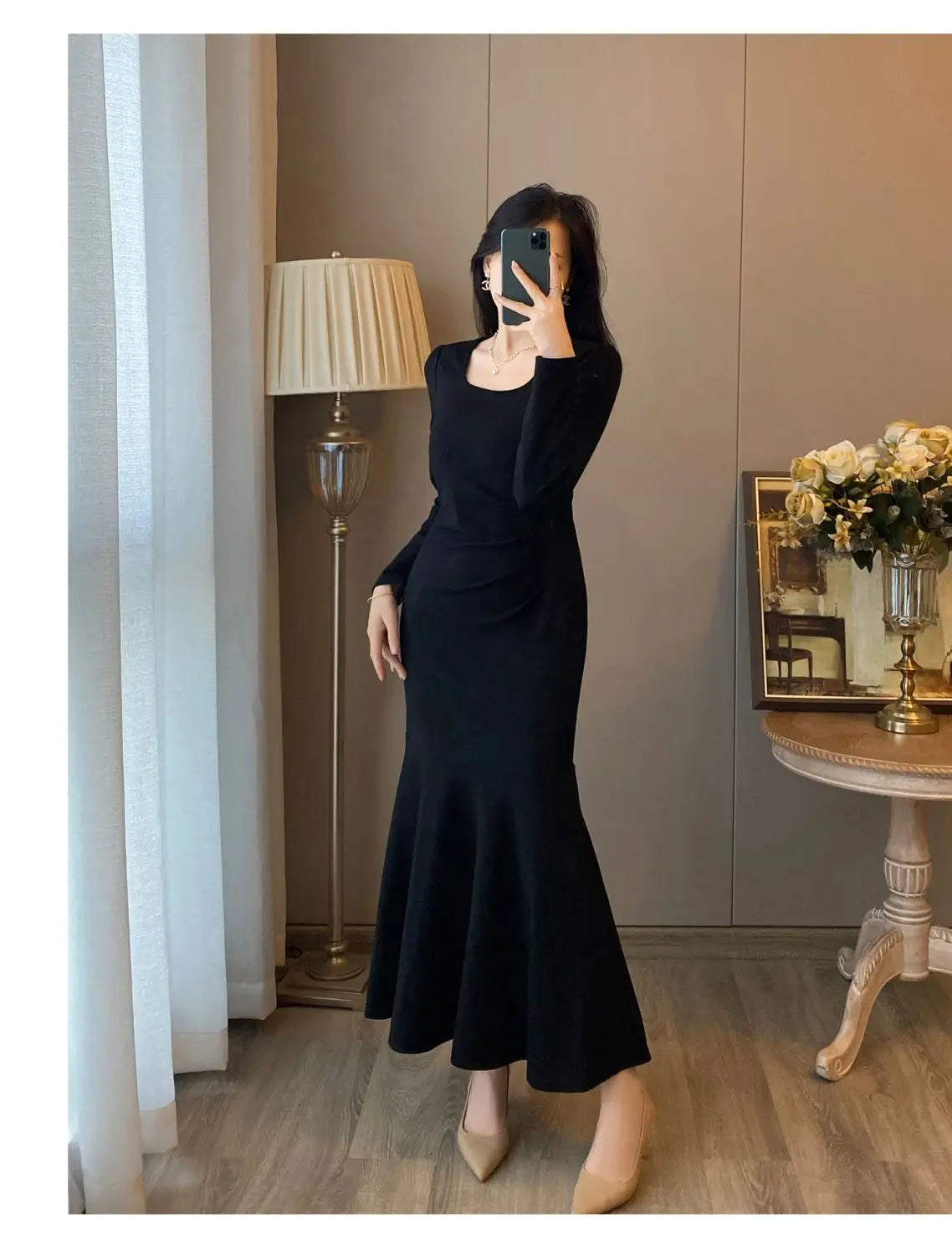 2024 Autumn New Women's Clothing Matching Sets French Graceful Slim Coat Black Mermaid Dress Suit Lady Jacket Dresses Outfits