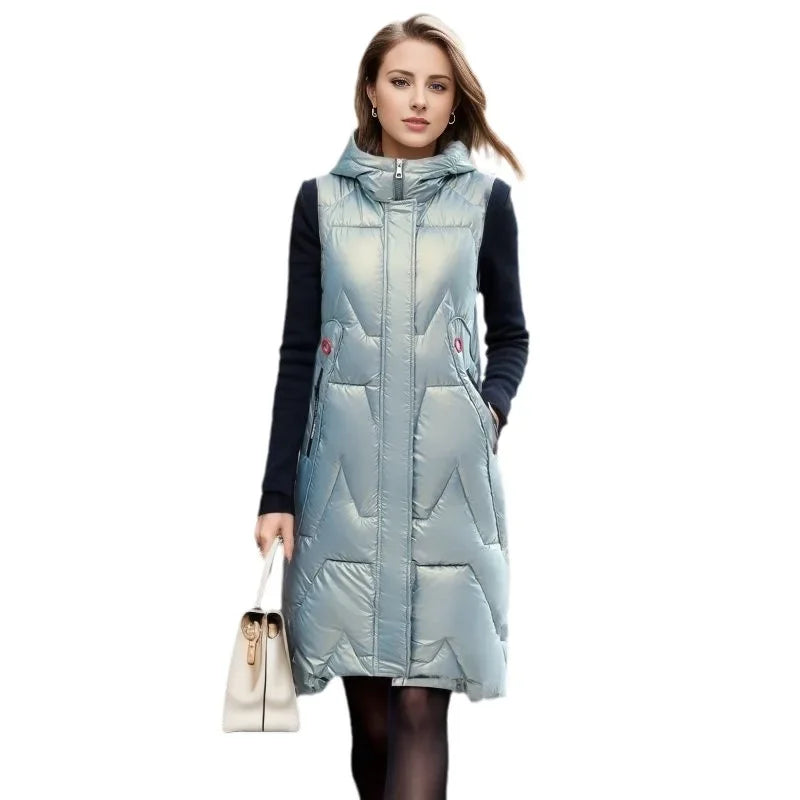 2024 Oversized Cotton Vests Sleeveless Coat Women Autumn Winter Hooded Waistcoat Puffer Parkas Long Warm Down Cotton Outwear