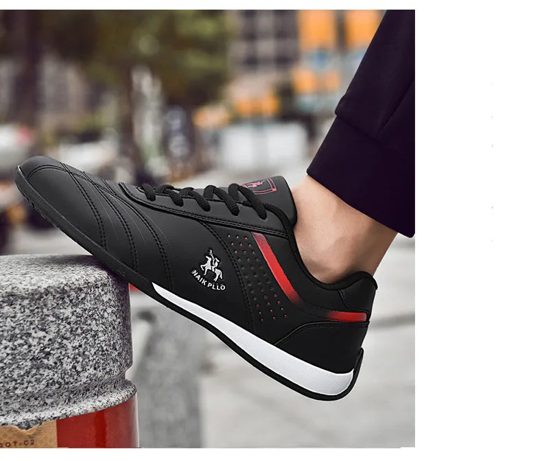 Men Shoes Trendy Solid Casual Leather Sneakers - Comfy Non Slip Lace Up Shoes For Outdoor Activities