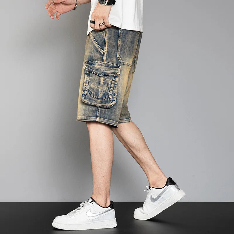 Classic Version Retro Pocket Jeans Shorts Men Casual Loose Baggy Cargo Shorts Streetwear Plus Size Harem Clothing