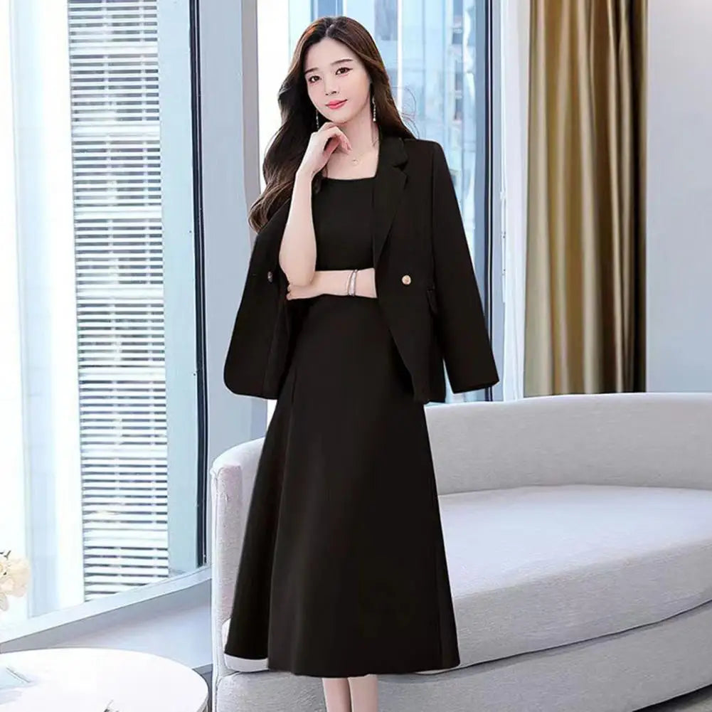 Women's Office Suit Fashion Blazer suit Simple Solid Color 2022 Spring Summer Half Sleeve Top + Dress 2 Piece Set Blazer