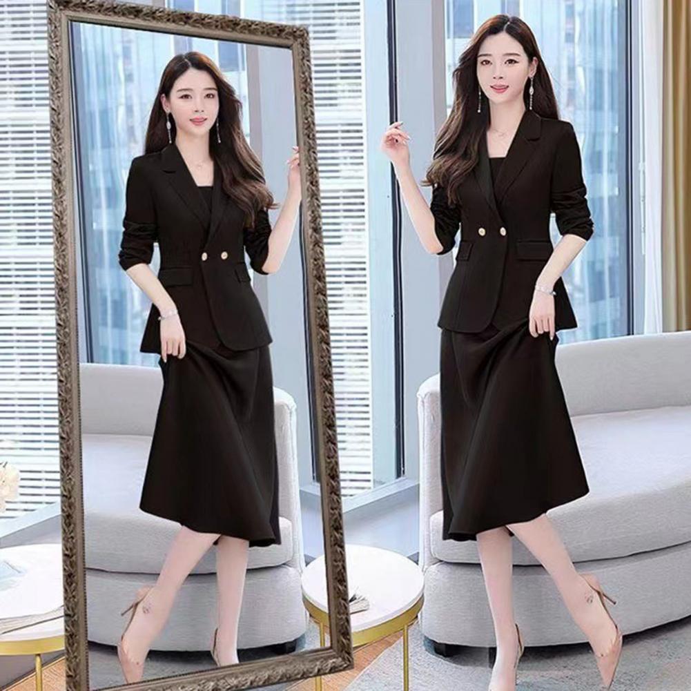 Women's Office Suit Fashion Blazer suit Simple Solid Color 2022 Spring Summer Half Sleeve Top + Dress 2 Piece Set Blazer