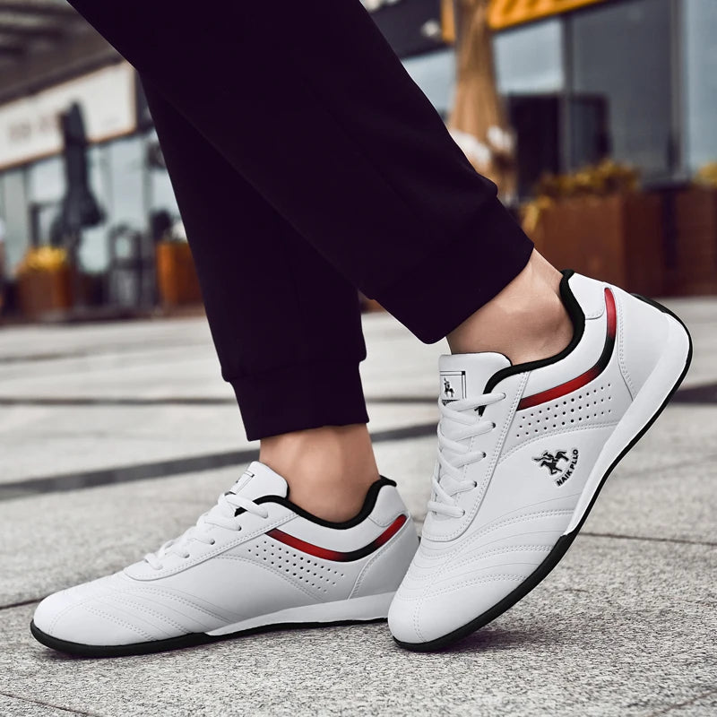 Men Shoes Trendy Solid Casual Leather Sneakers - Comfy Non Slip Lace Up Shoes For Outdoor Activities