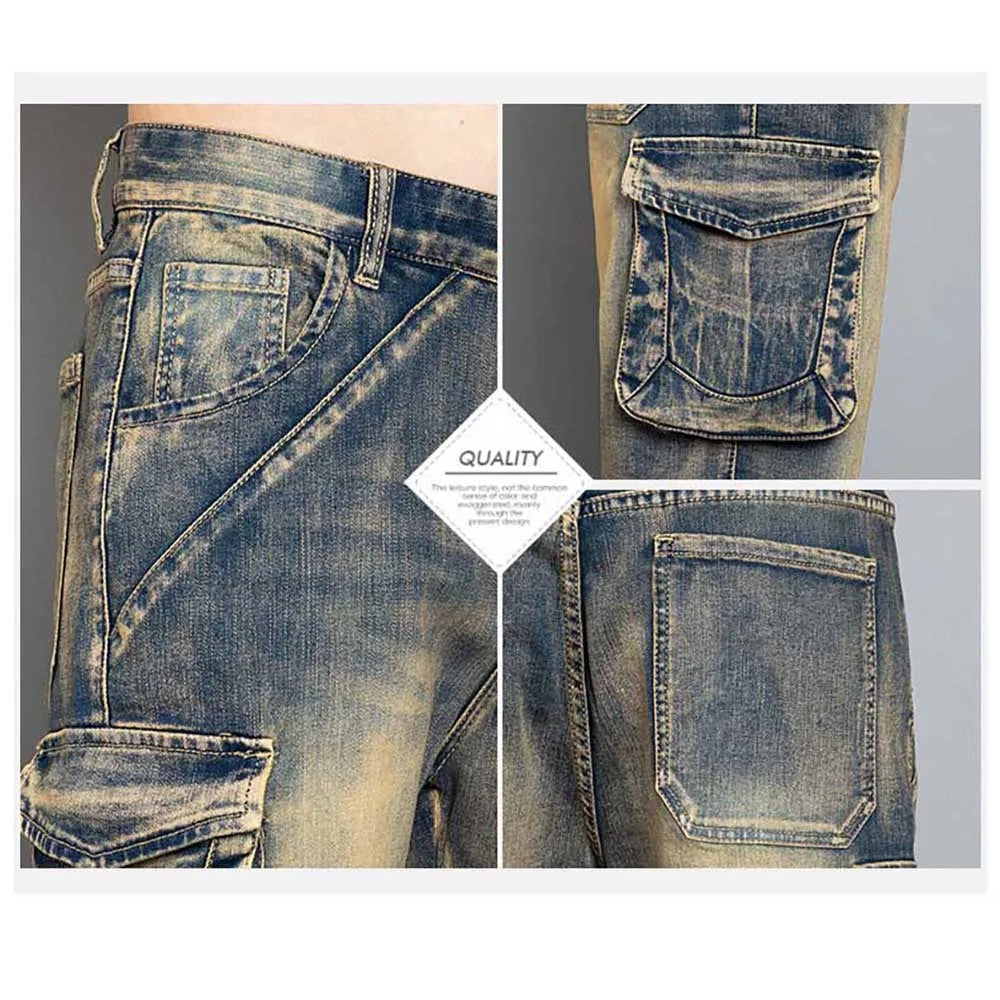 Classic Version Retro Pocket Jeans Shorts Men Casual Loose Baggy Cargo Shorts Streetwear Plus Size Harem Clothing