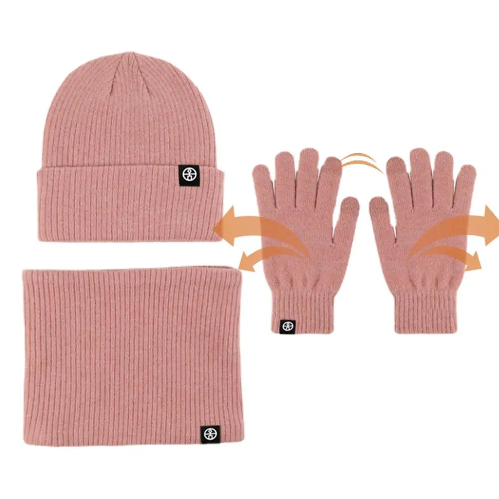 Winter Hat Scarf Glove Set Knit Fleece Neck Warmer Mittens For Women Men Hat Gloves Scarf Set