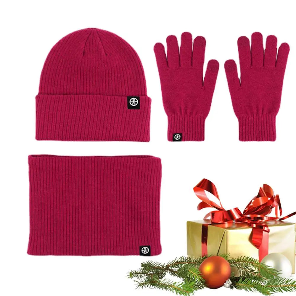 Winter Hat Scarf Glove Set Knit Fleece Neck Warmer Mittens For Women Men Hat Gloves Scarf Set