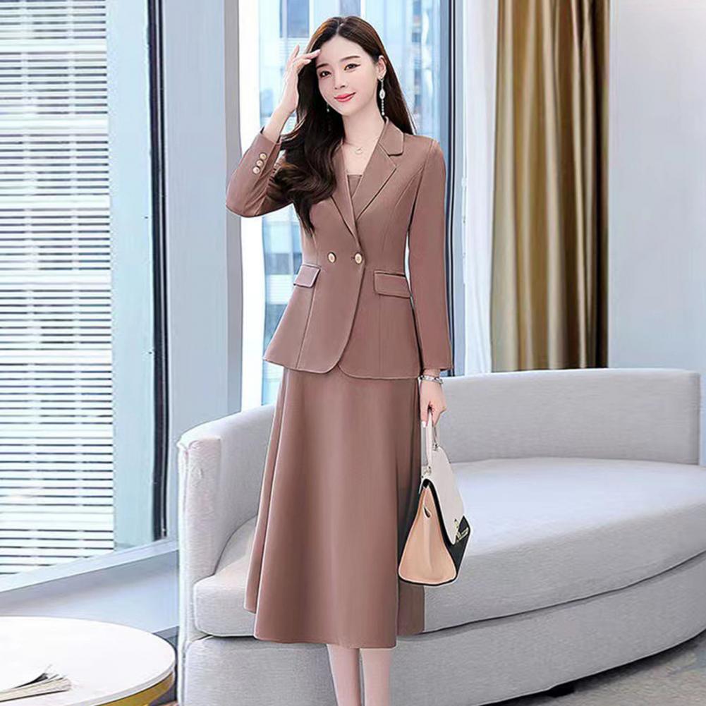 Women's Office Suit Fashion Blazer suit Simple Solid Color 2022 Spring Summer Half Sleeve Top + Dress 2 Piece Set Blazer