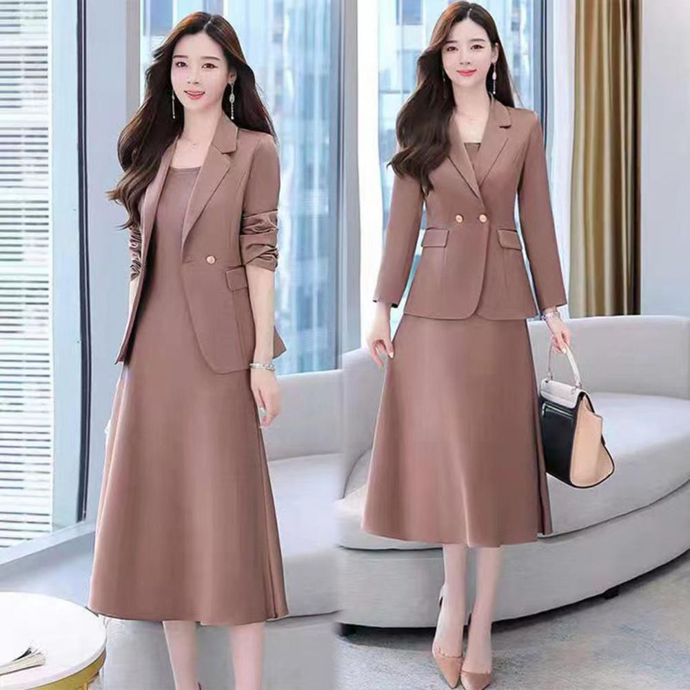 Women's Office Suit Fashion Blazer suit Simple Solid Color 2022 Spring Summer Half Sleeve Top + Dress 2 Piece Set Blazer