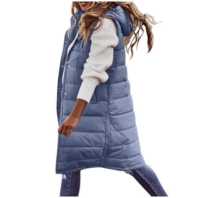 Women's Solid Color Sleeveless Down Jacket Long Winter Coat