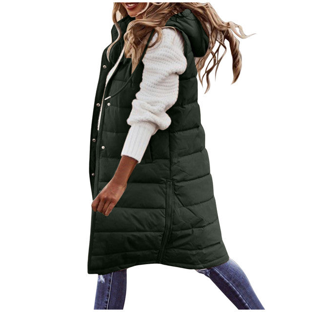 Women's Solid Color Sleeveless Down Jacket Long Winter Coat